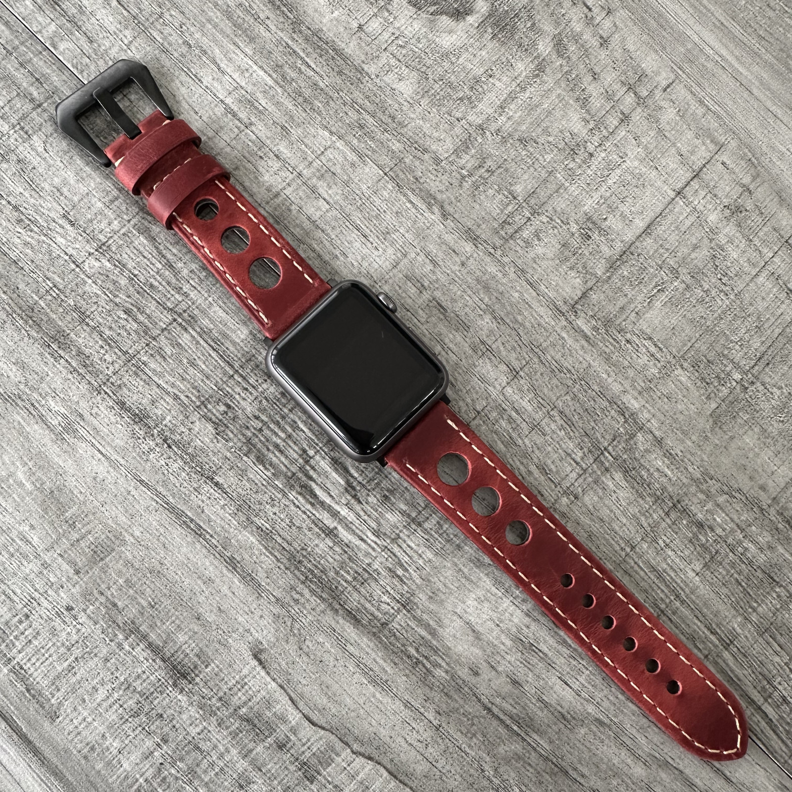 Leather Perforated Racing Rally Watch Strap Band For Apple Watch ULTRA 1 2 49mm