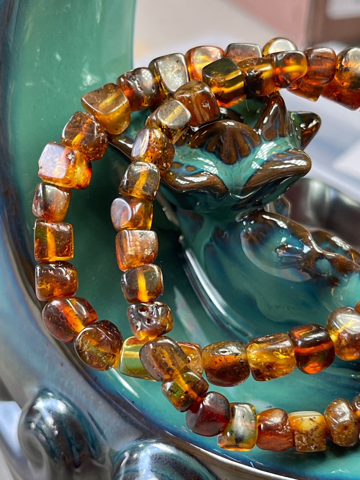 Baltic Amber Bracelet 2 Pieces Set Flower Amber Healing Stone Crystal Gemstone