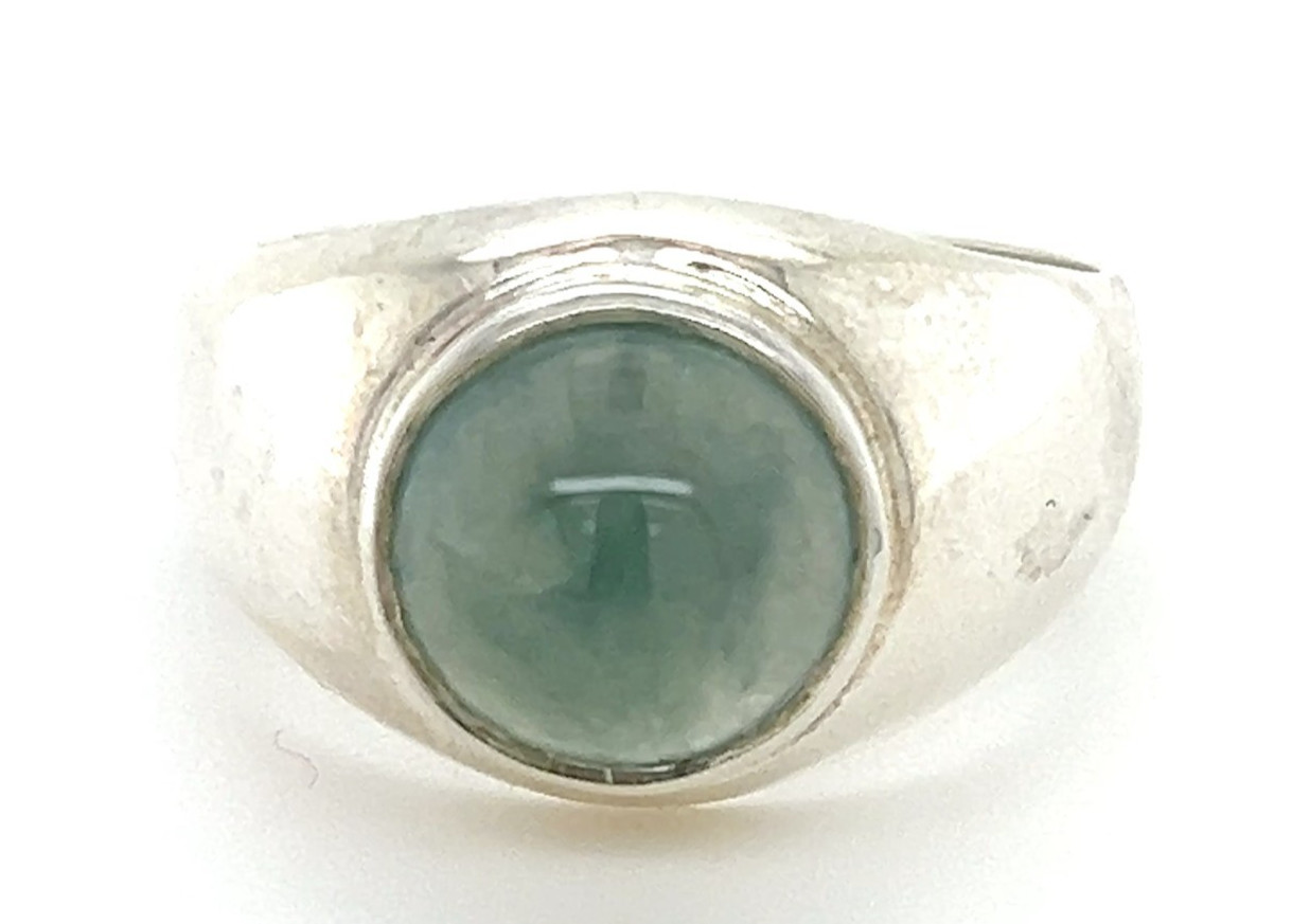 Type A Burmese Icy Water Green Jadeite Ring 32.7ct 925 Silver US13 Bold