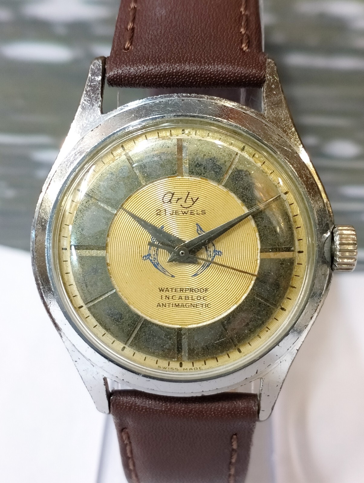ARLY 21 JEWELS WINDING AGED GOLD DIAL SWISS MEN’S FULL WORKING VINTAGE WATCH