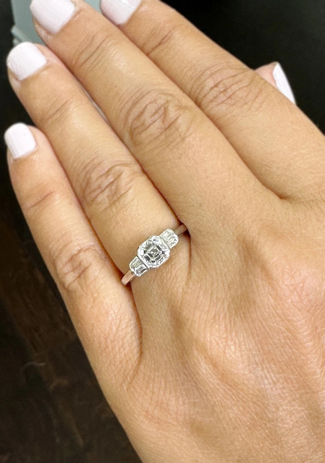 Certified Natural 1.40ct F/VS1 Asscher Diamond 14K White Gold Engagement Ring