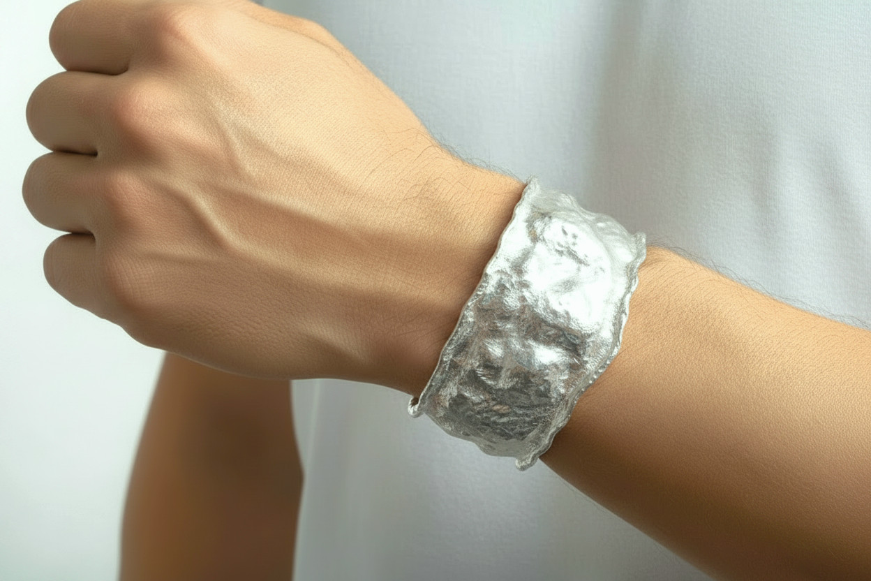 Hammered CUSTOM Organic Solid 999 Silver Bracelet Cuff 50g Wide 40mm ALL Sizes