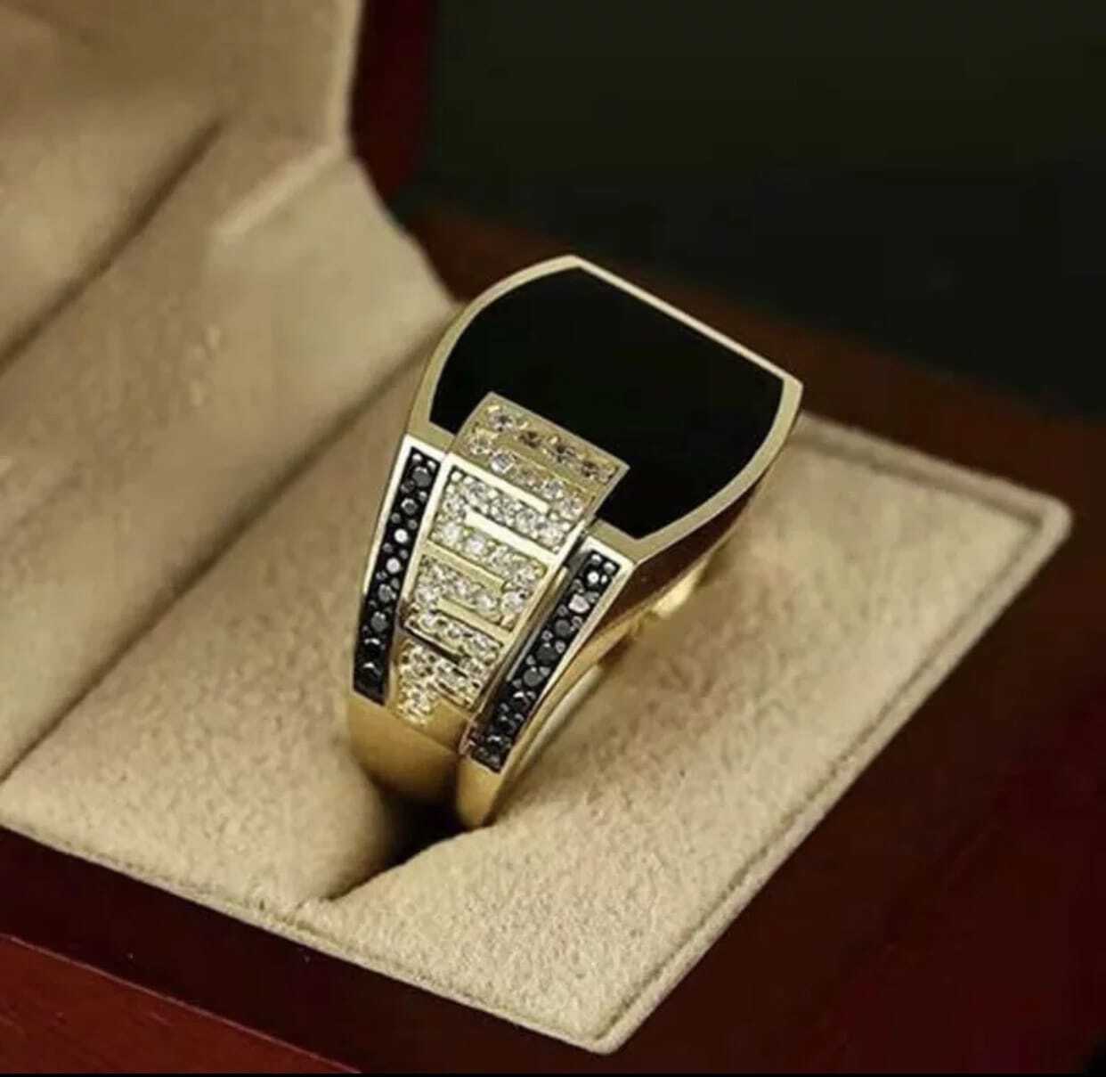 Classic Vintage Ring for Men and Women Luxury CZ Carved Silver and Gold Plated