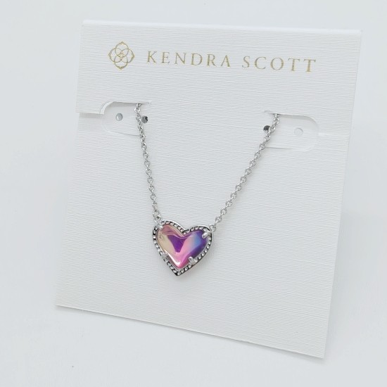 New Kendra Scott Ari Heart Silver Necklace in Watercolor