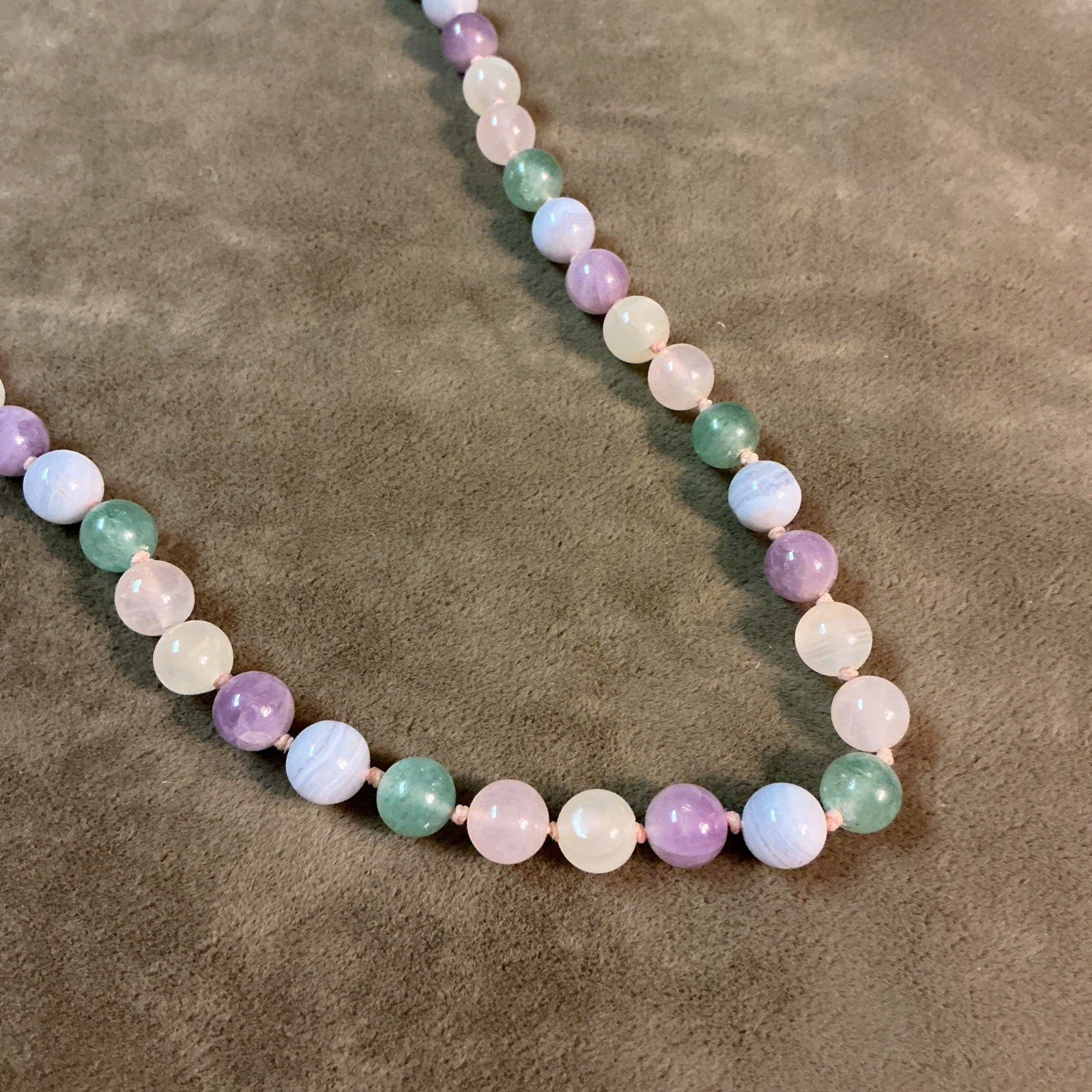 Hand Knotted gemstone 1/4” Round bead necklace amethyst quartz etc.