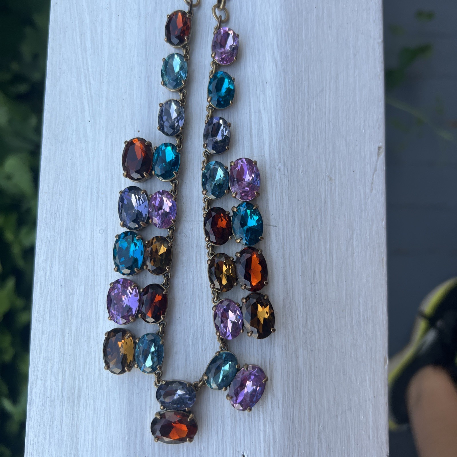 J.Crew Multicolor Blue Brown yellow Purple Collar Gold Crystal Necklace