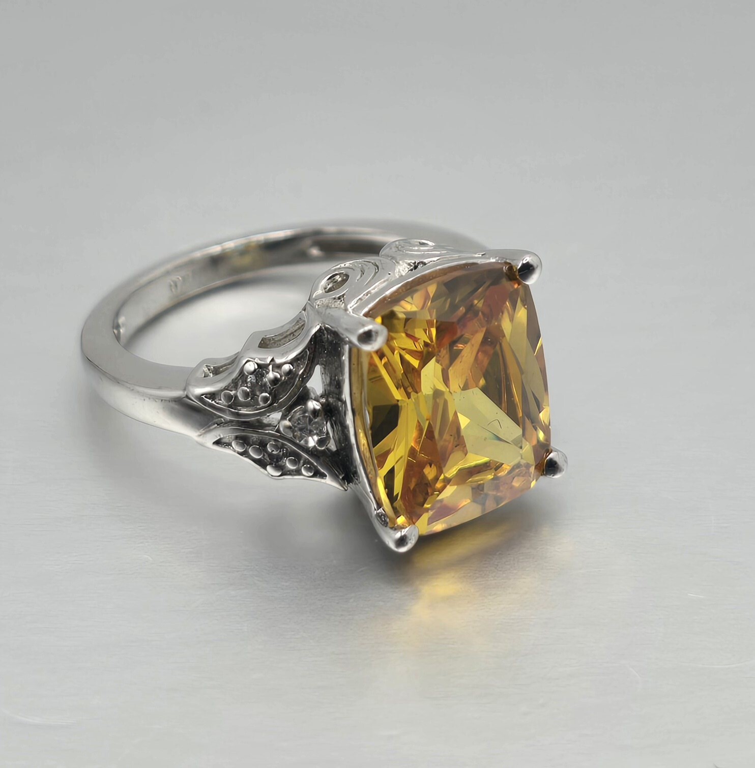 12x10mm Radiant Cut Topaz & Pavé Set Sterling Silver Ring – Size 6.75
