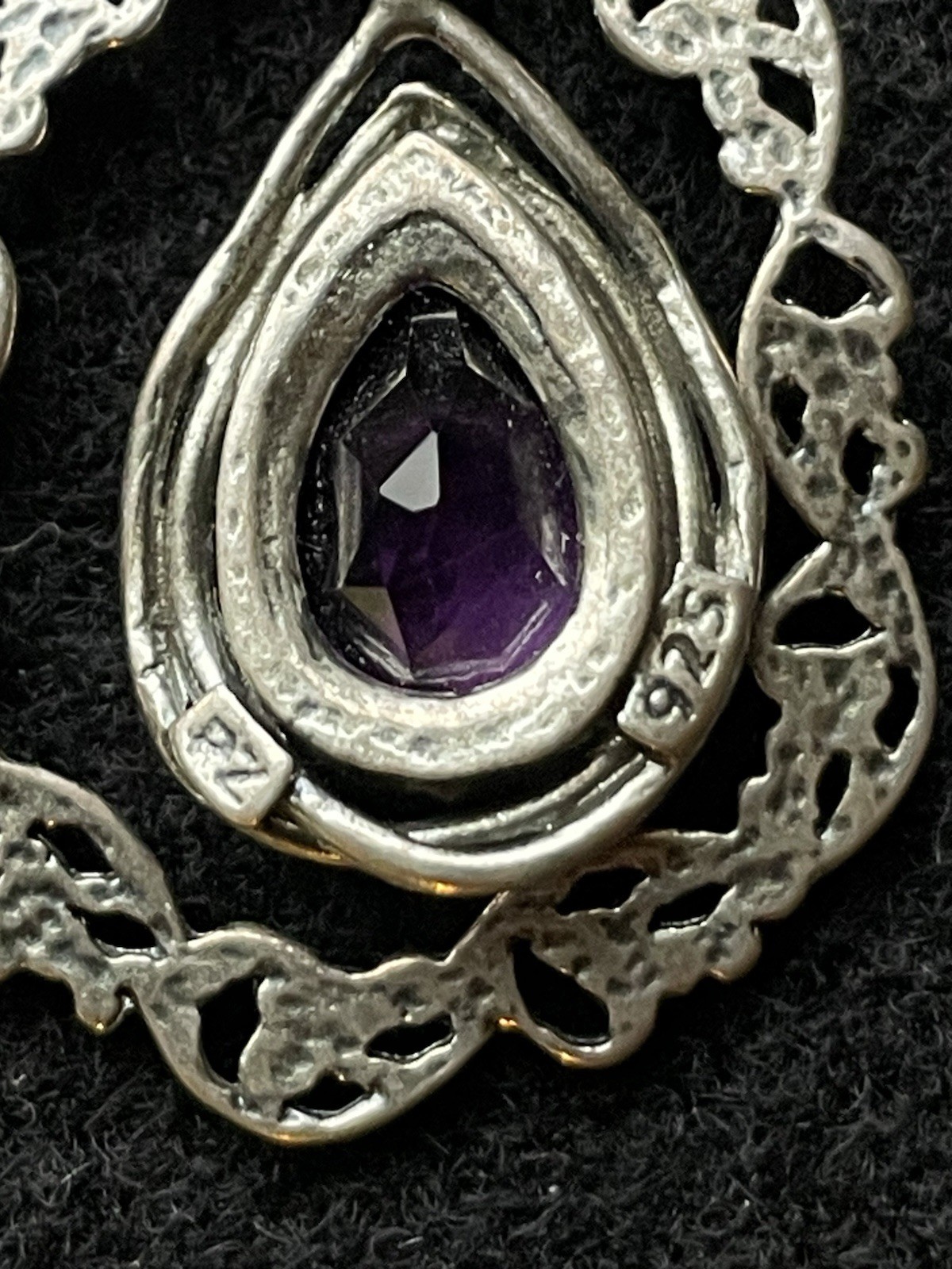 Paz Creations Sterling Silver & Amethyst Pendant Marked PZ 925