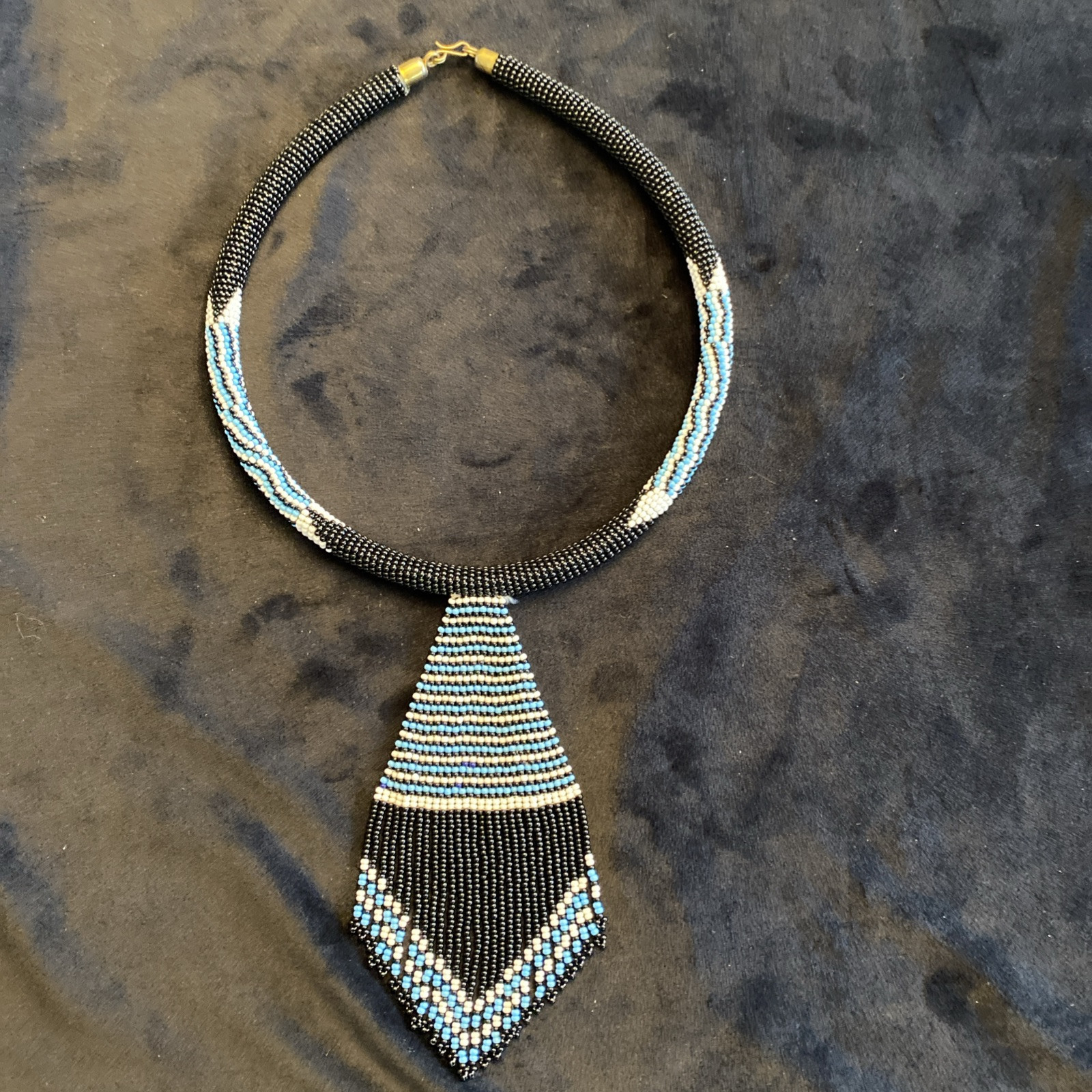 Maasai Tribal Ethnic African Style Beaded Ceremony Necklace Choker Blue Black