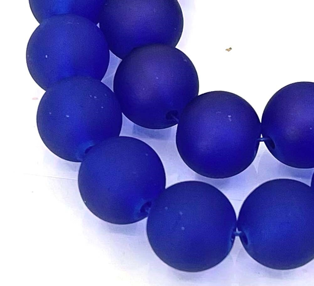 25 Frosted Sea Glass Round Beads Matte – Cobalt Blue 10mm