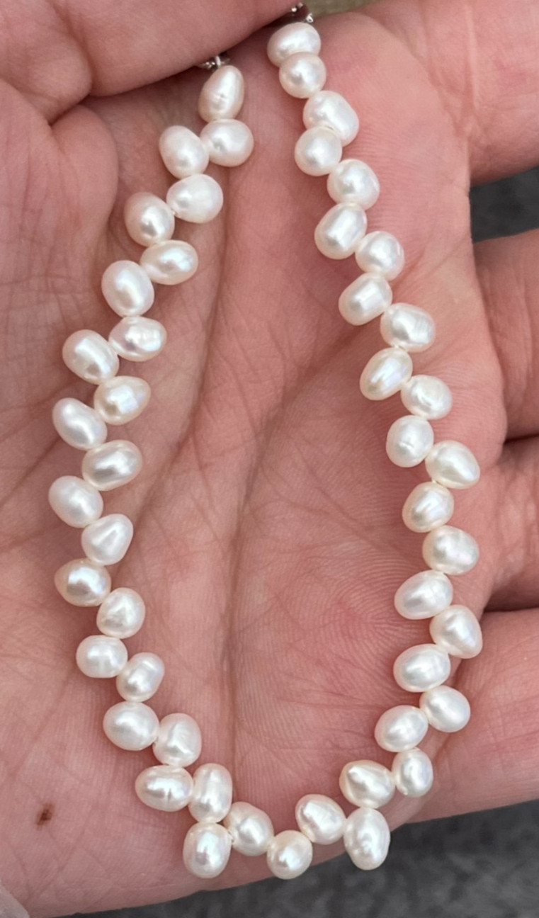 White Rice Pearl Necklace Bracelet Set S925 Woven Wheat Sheaf Braid 5-8mm