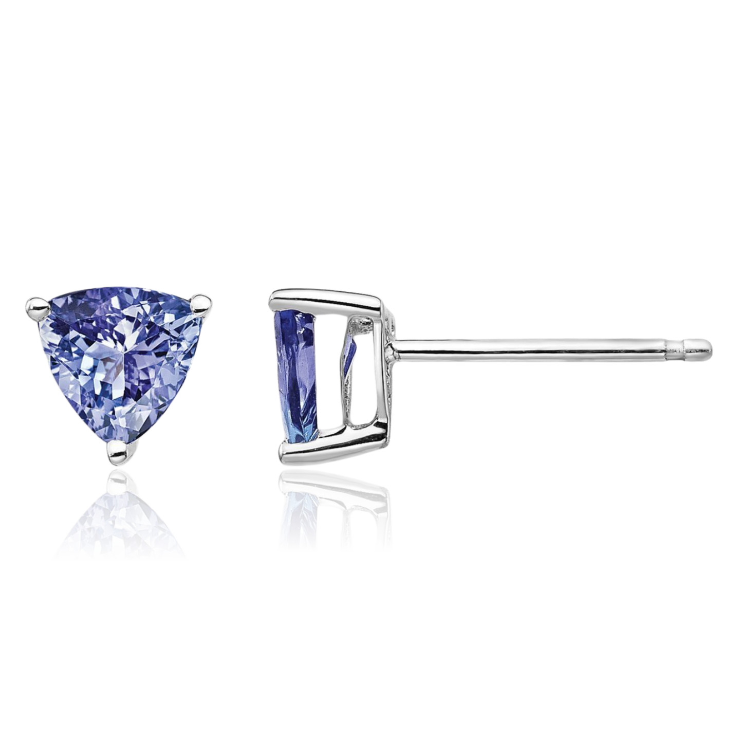 14K White Gold 0.55 ct Blue Tanzanite Medium Stud Earrings 6mm 1/4 inch
