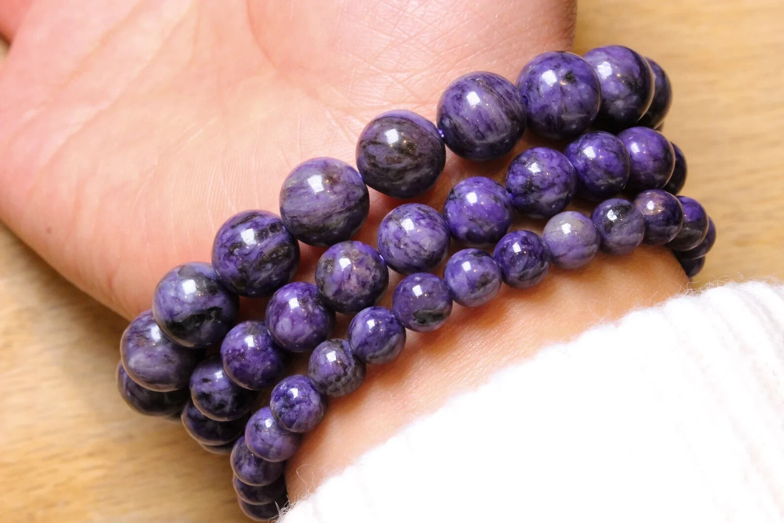 8mm Charoite Healing Bracelet Purple Stretch Healing Crystal Reiki Mothers Gift