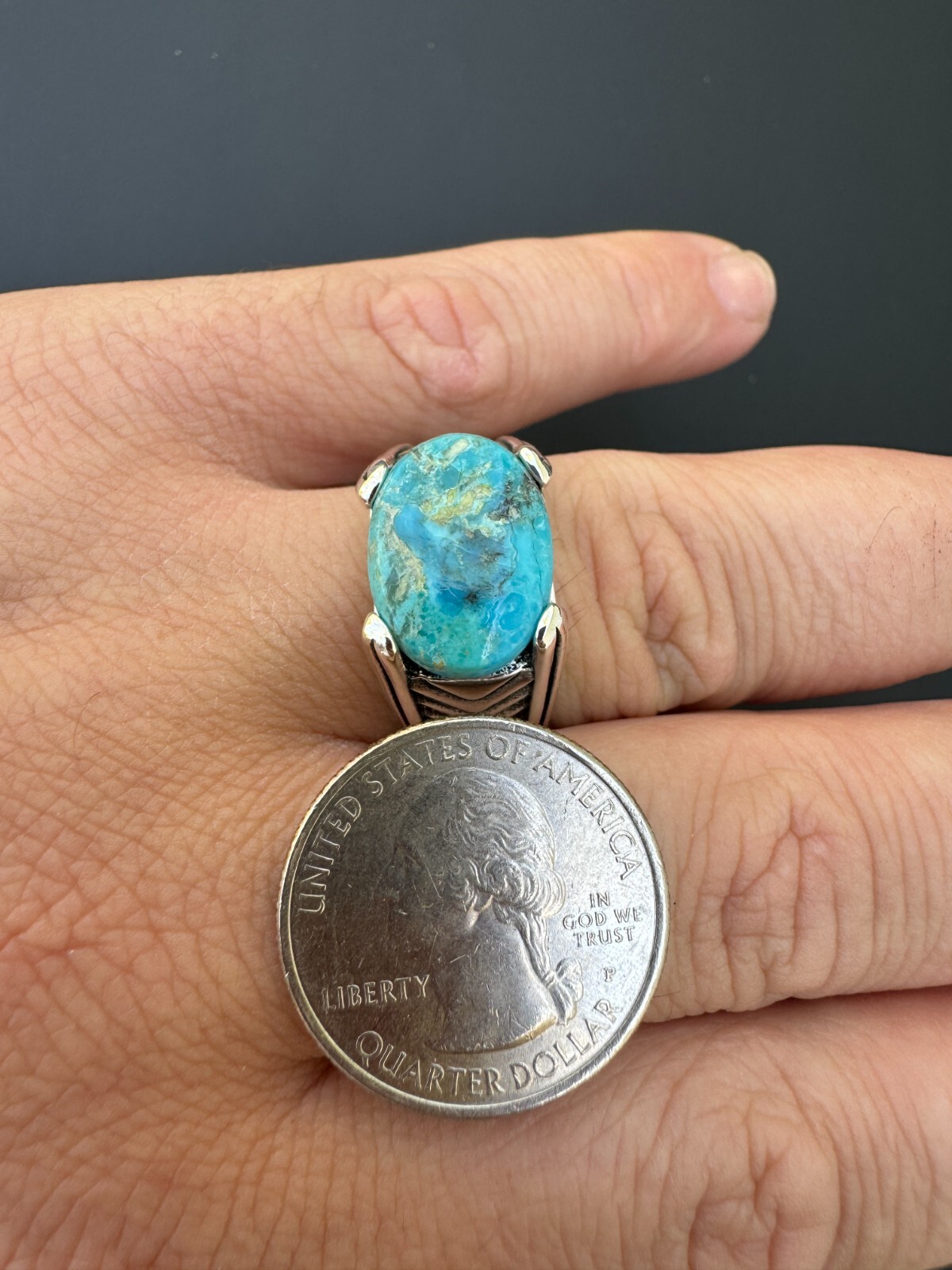 Blue Genuine Turquoise Mens Real Solid 925 Sterling Silver Signet Oval Ring