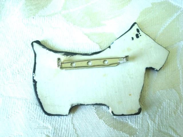 Large Vintage Ceramic Scottie Dog Scottish Terrier Brooch 2 1/8 x 3 In. KJ