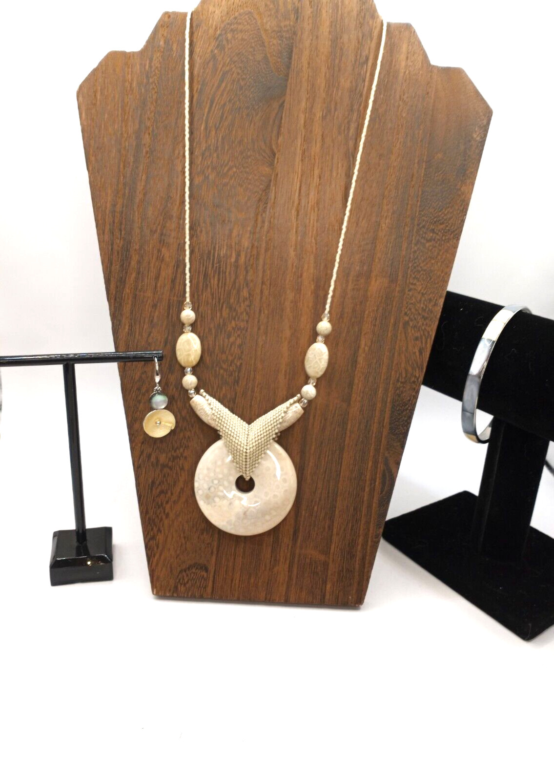 Boho Style Natural Stone Necklace with Earrings & Mother of Pearl Bracelet