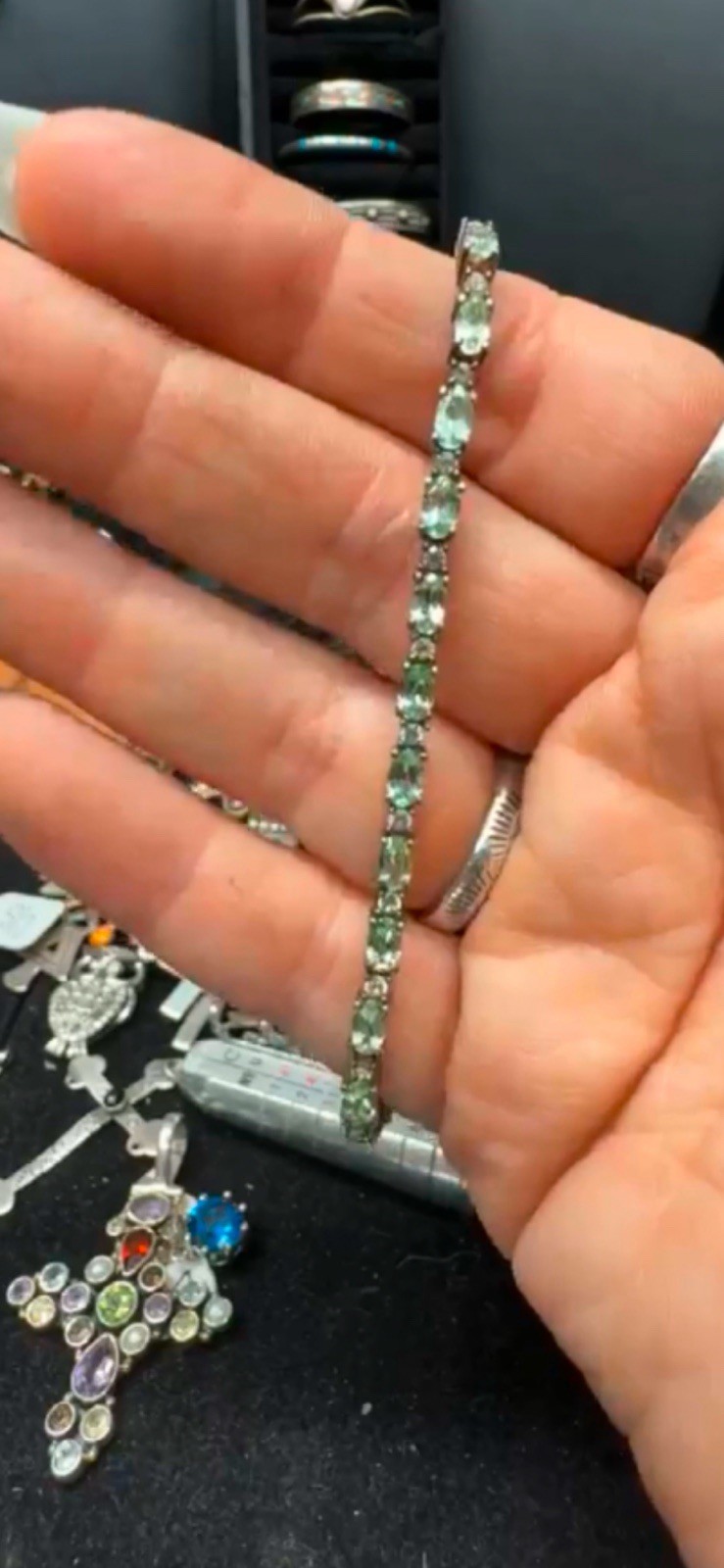 D’Joy Premium Natural Green Apatite White Zircon Tennis Bracelet Sterling Silver