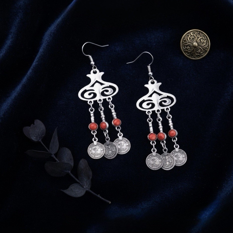 Bohemian Ethnic Long Coin Tassel Dangle Earrings Resin Beads Made with Alloy