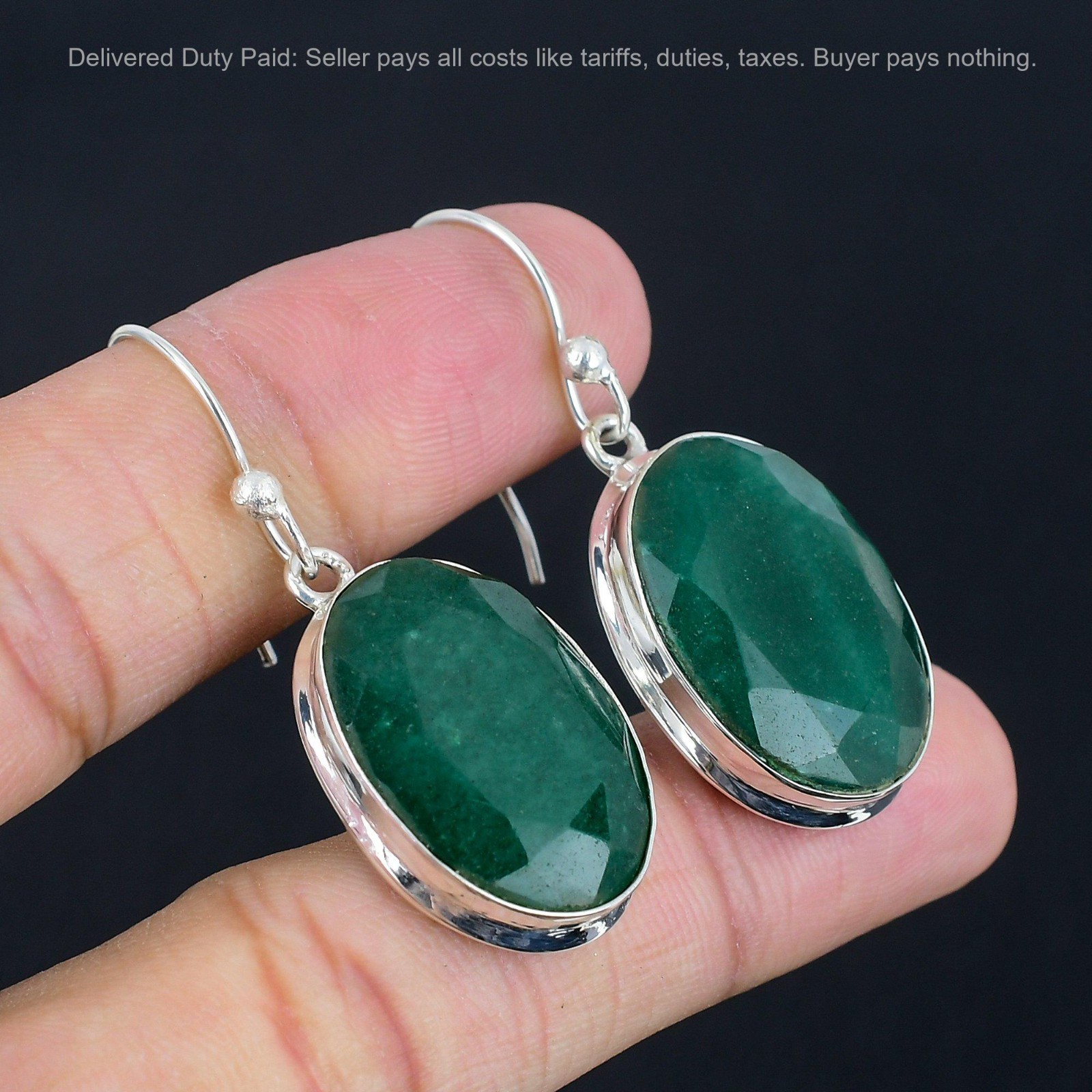 925 Silver Zambian Emrald Stone Elegant Dangling Mother New Earrings Jewelry