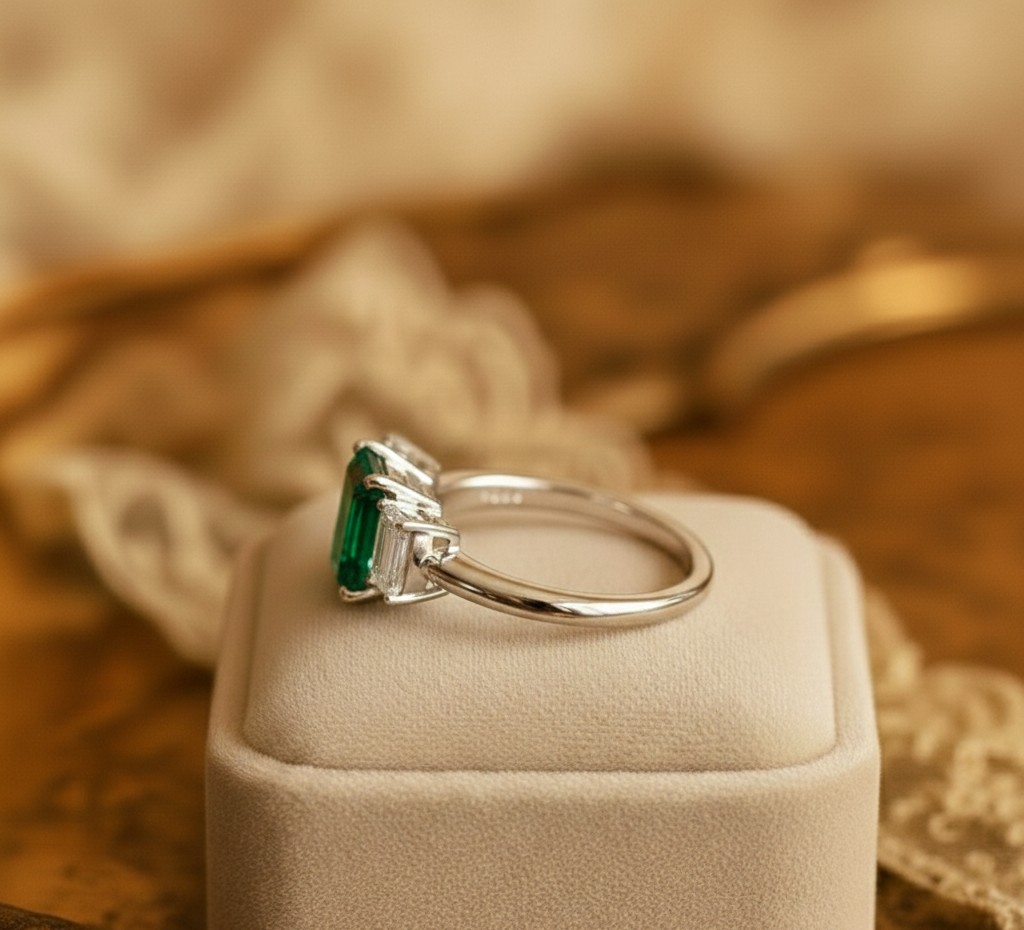 2.51 Ct Emerald Cut Natural Emerald Diamond Wedding Ring 14K Solid White Gold