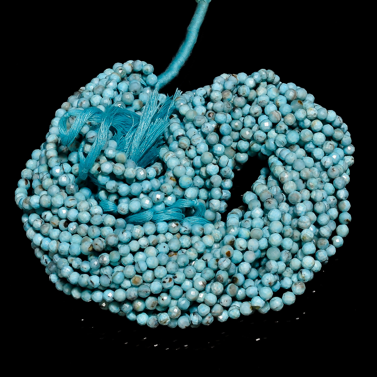 Natural Larimar Gemstone Round Shape Faceted Beads 4X4 mm Strand 12.5″