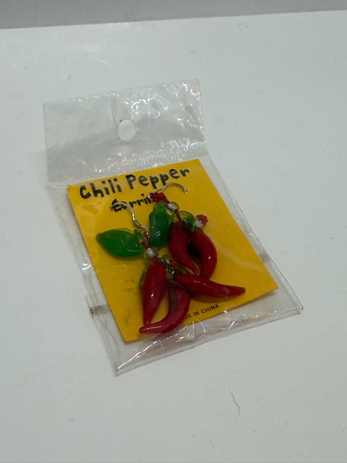Vintage Glass Red & Green Chili Pepper Dangle Drop Pierced Earrings **Free Ship