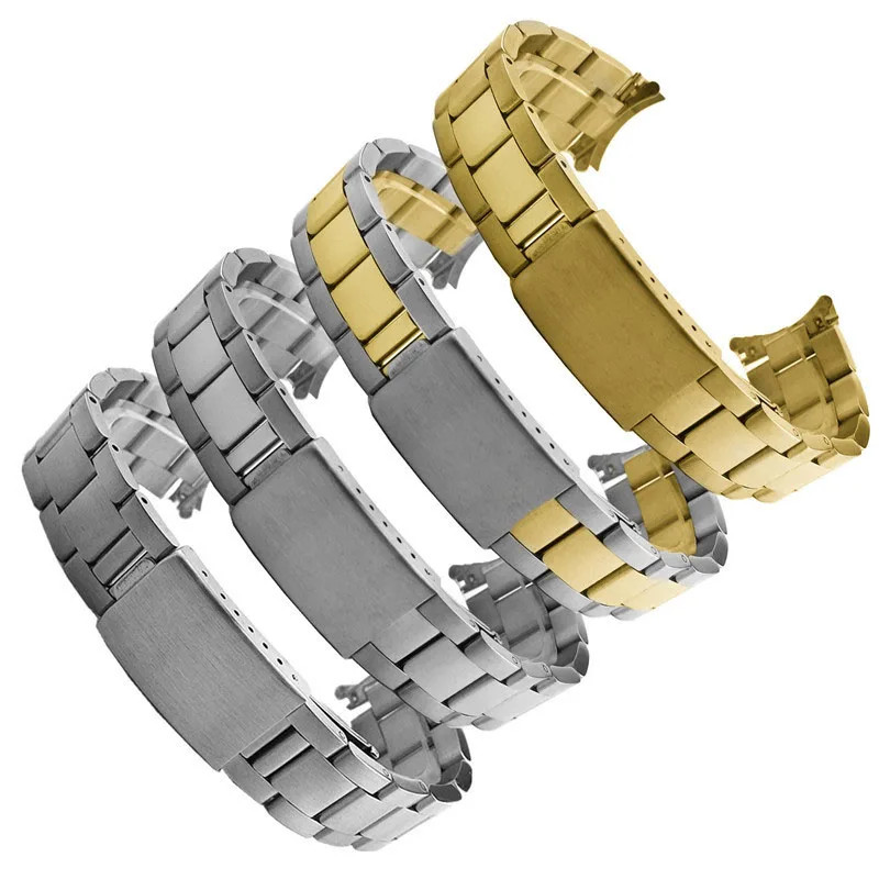 Stainless Steel Curved End Watch Band 13mm 17 18 19 20mm 21mm Metal Watch Strap
