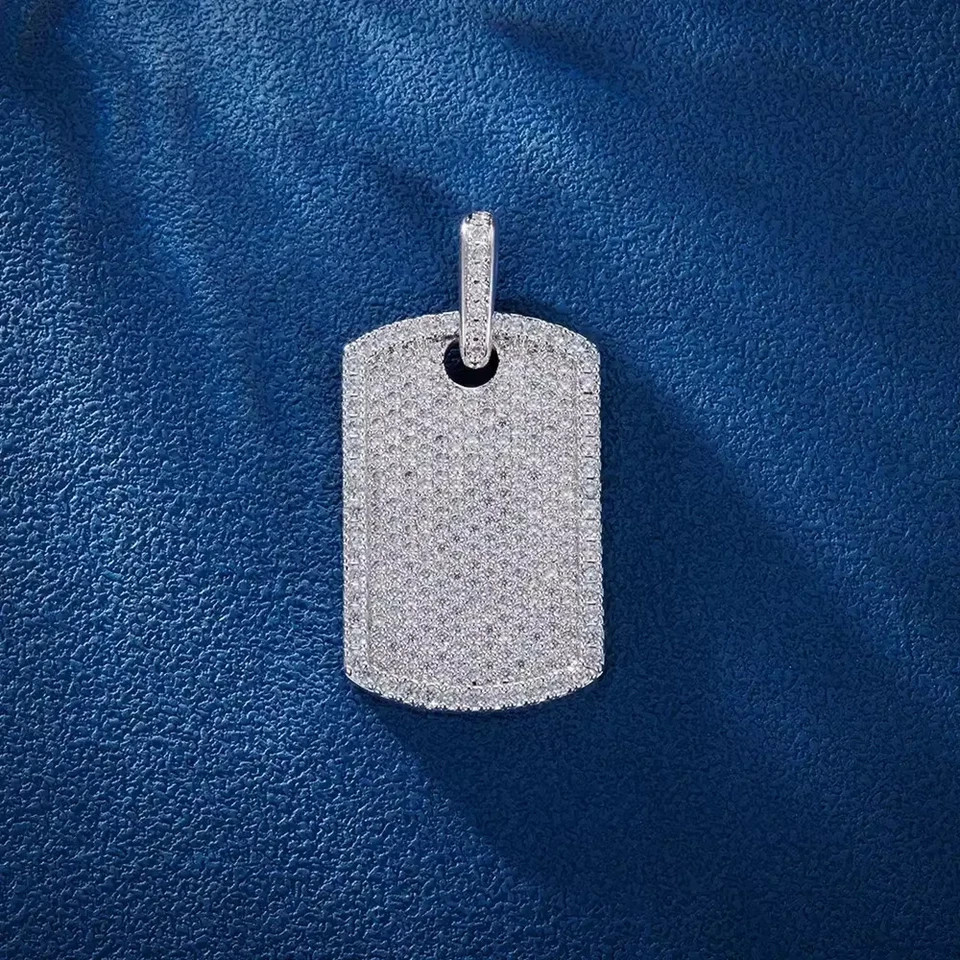 2.10 Ctw Round Cut Moissanite Cluster Dog Tag Pendant 14K White Gold Plated