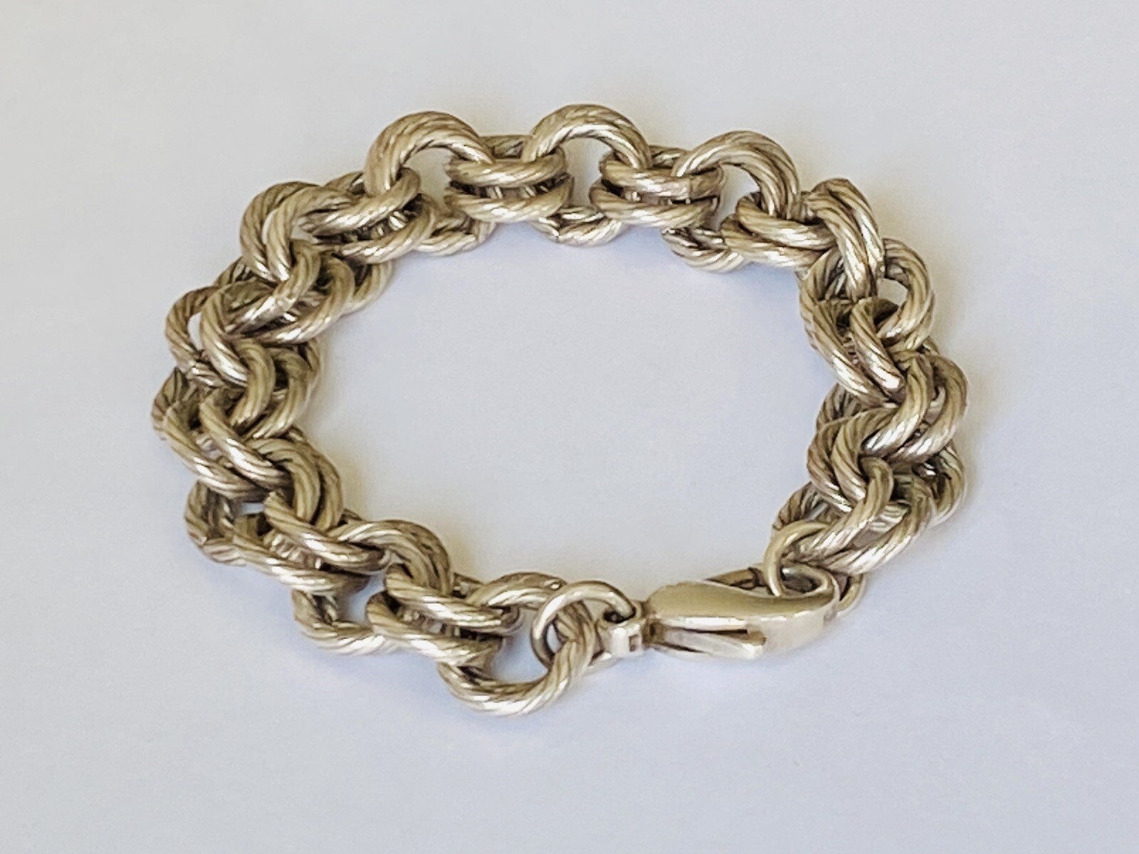 Vintage Signed Sterling Silver Double Rolo Circle Link Chain Bracelet 45-Grams