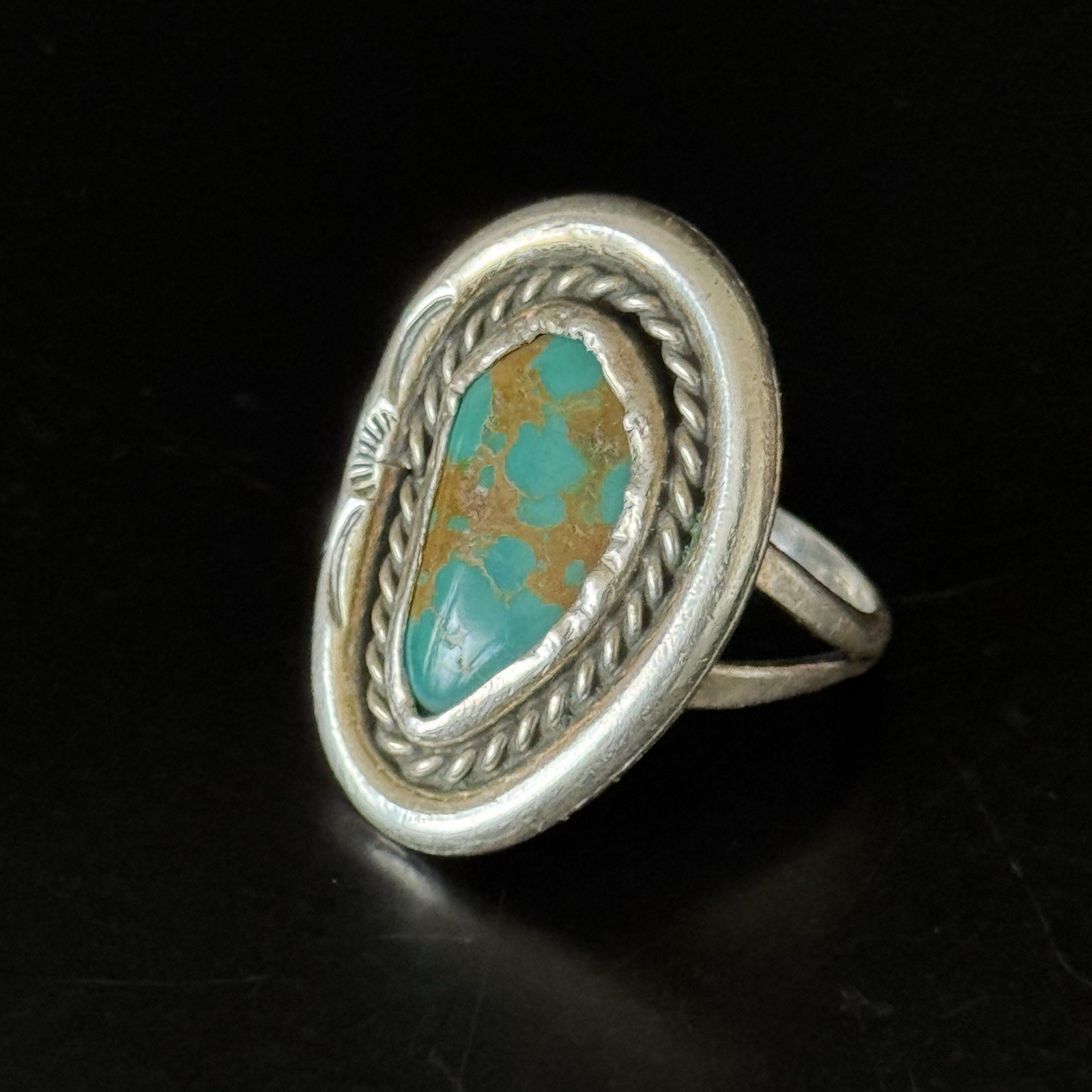 Vintage Navajo Sam P Stamped Sterling Silver 925 Turquoise Ring Size 10