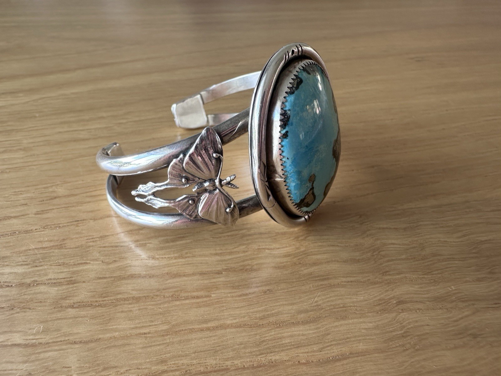 Morenci Turquoise Pyrite Sterling Silver 925 Cuff Lunar Moth By Sam Cigana
