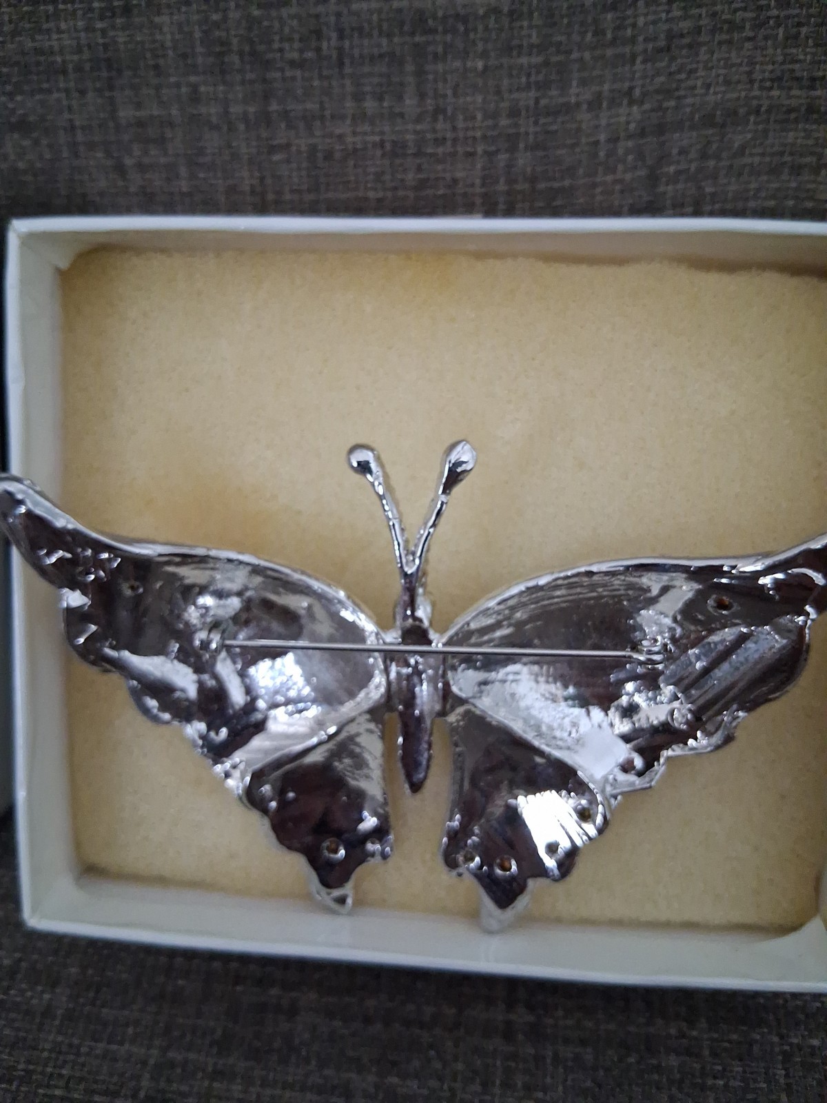 3-1/2″ Vintage Butterfly Enamel Rhinestone Brooches with Boxes