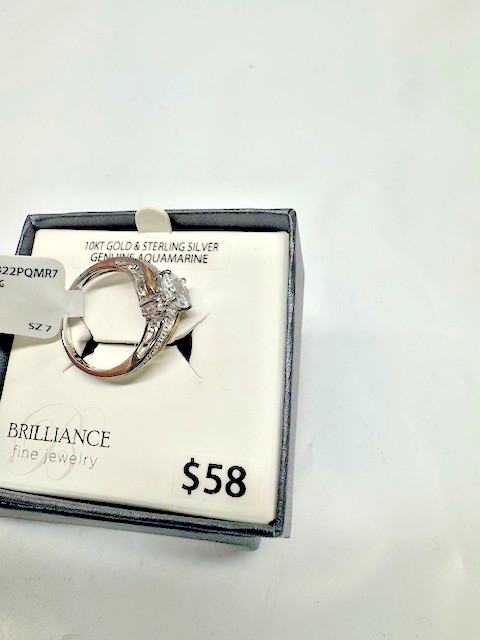Brilliance Fine Jewelry 10kt Gold & Sterling Silver Ring Genunie Aquamarine*New