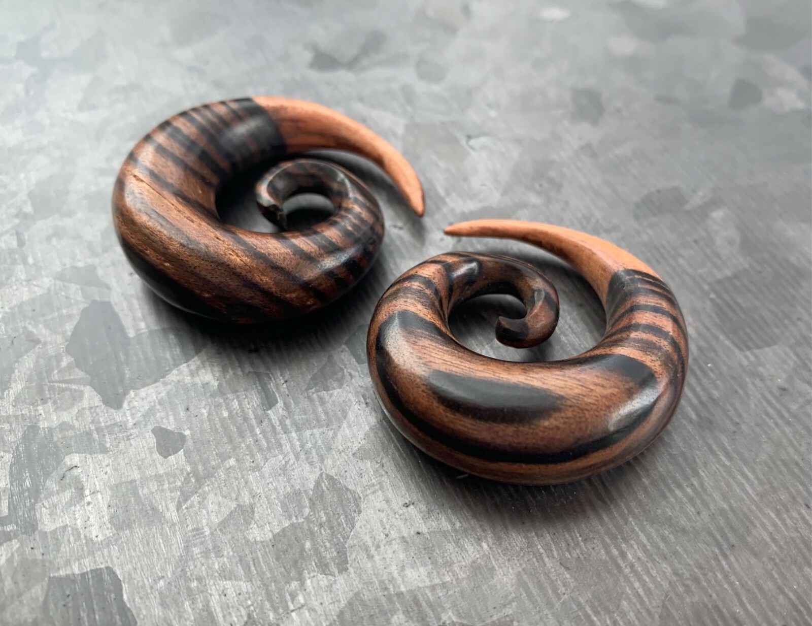 PAIR Ebony Wood Spiral Tapers Organic Plugs Tunnels Earlets Gauges