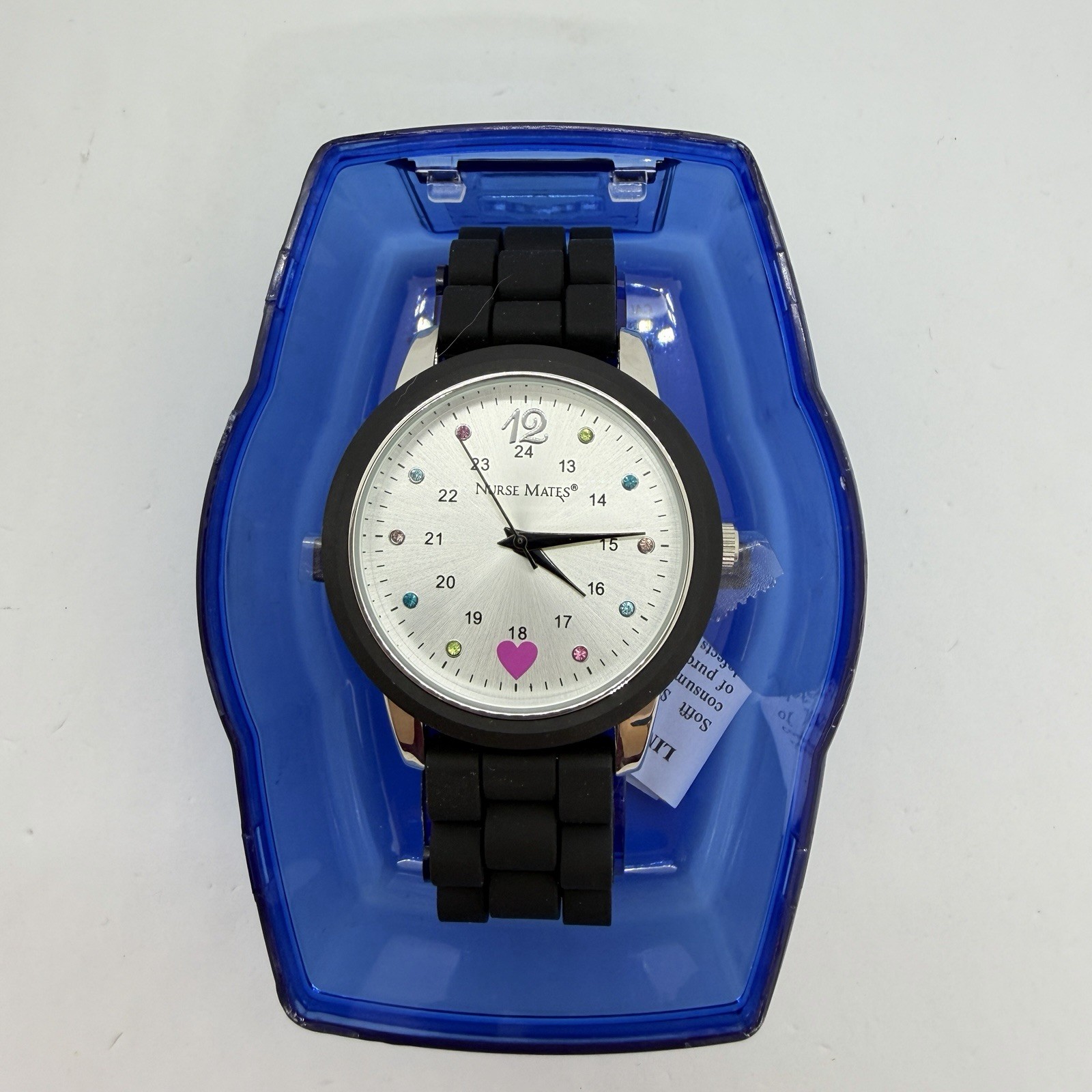 Nurse Mates Sparkle nurse watch water-resistant Silicone strap – Black Silver