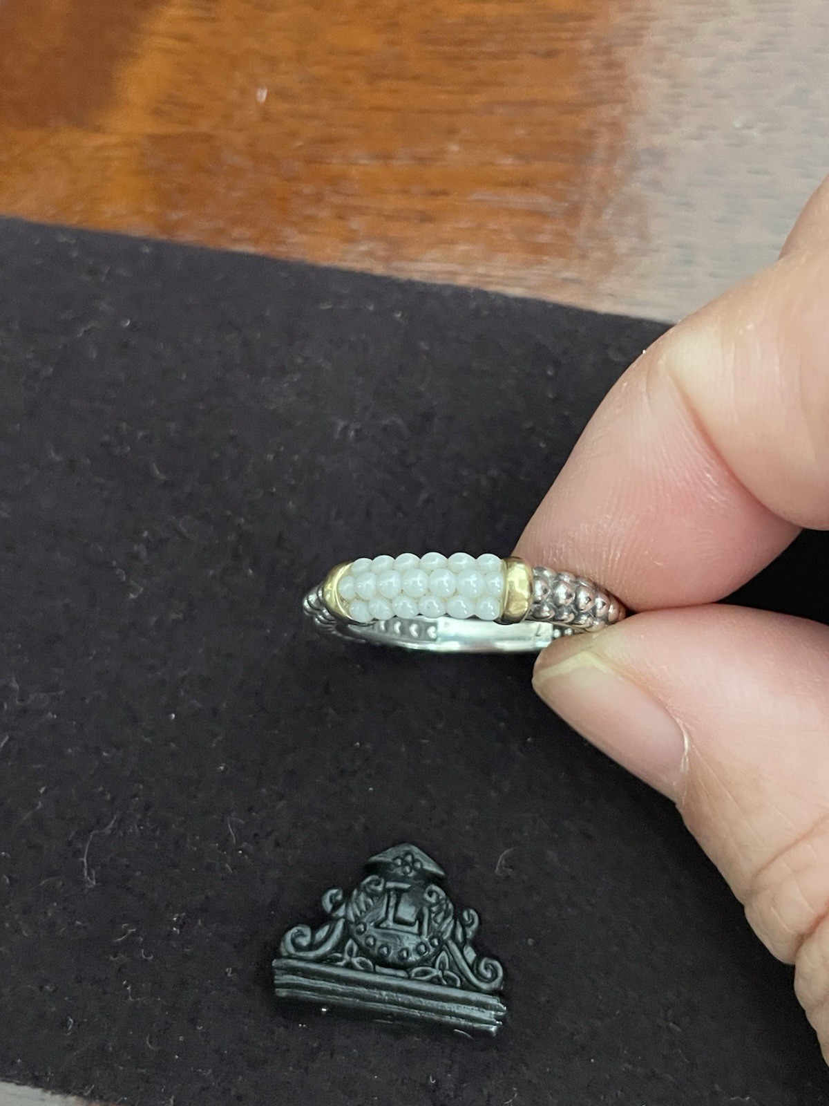 Vintage Lagos Caviar Marked 18k Sterling Silver 925 White Ceramic Ring Size 7