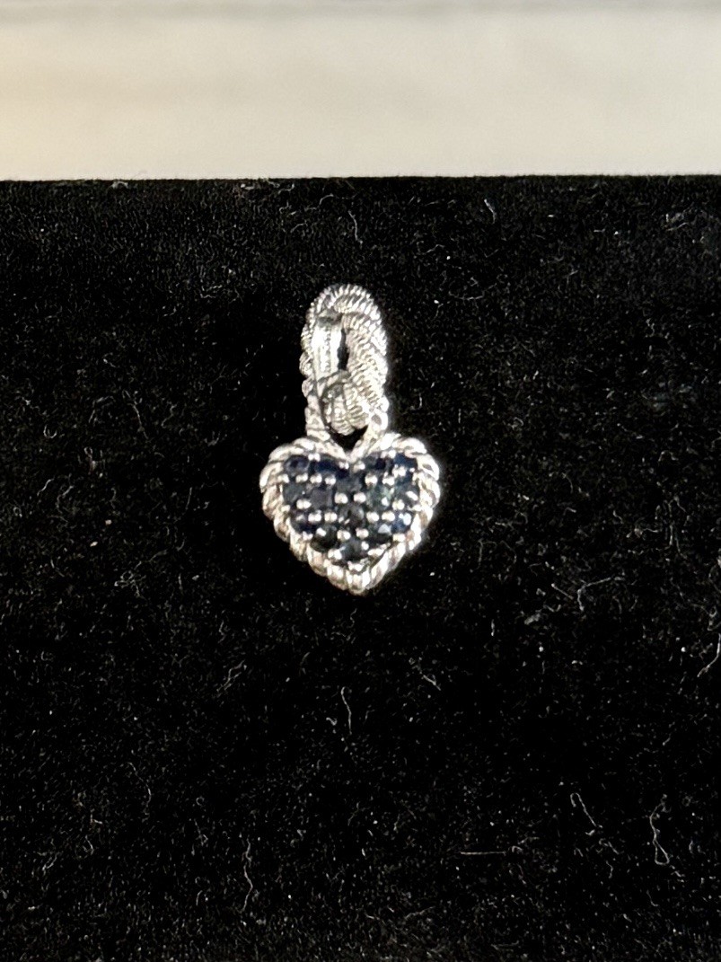 JUDITH RIPKA Sterling Silver Blue Sapphire Heart Cable Twist Oval Link Charm