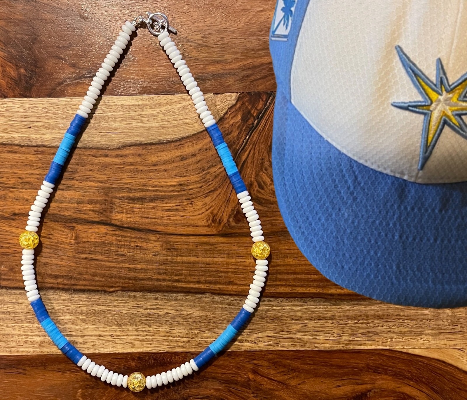 19 1/2″ TAMPA BAY RAYS INSPIRED NECKLACE – LUCKY FOXMAN BEADS, MOJO JEWELRY
