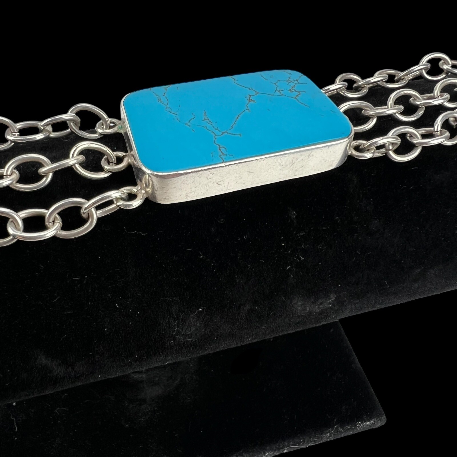 Vintage 7.5″ Sterling Silver .925 Chain Bracelet w/Large Turquoise stone (43.3g)