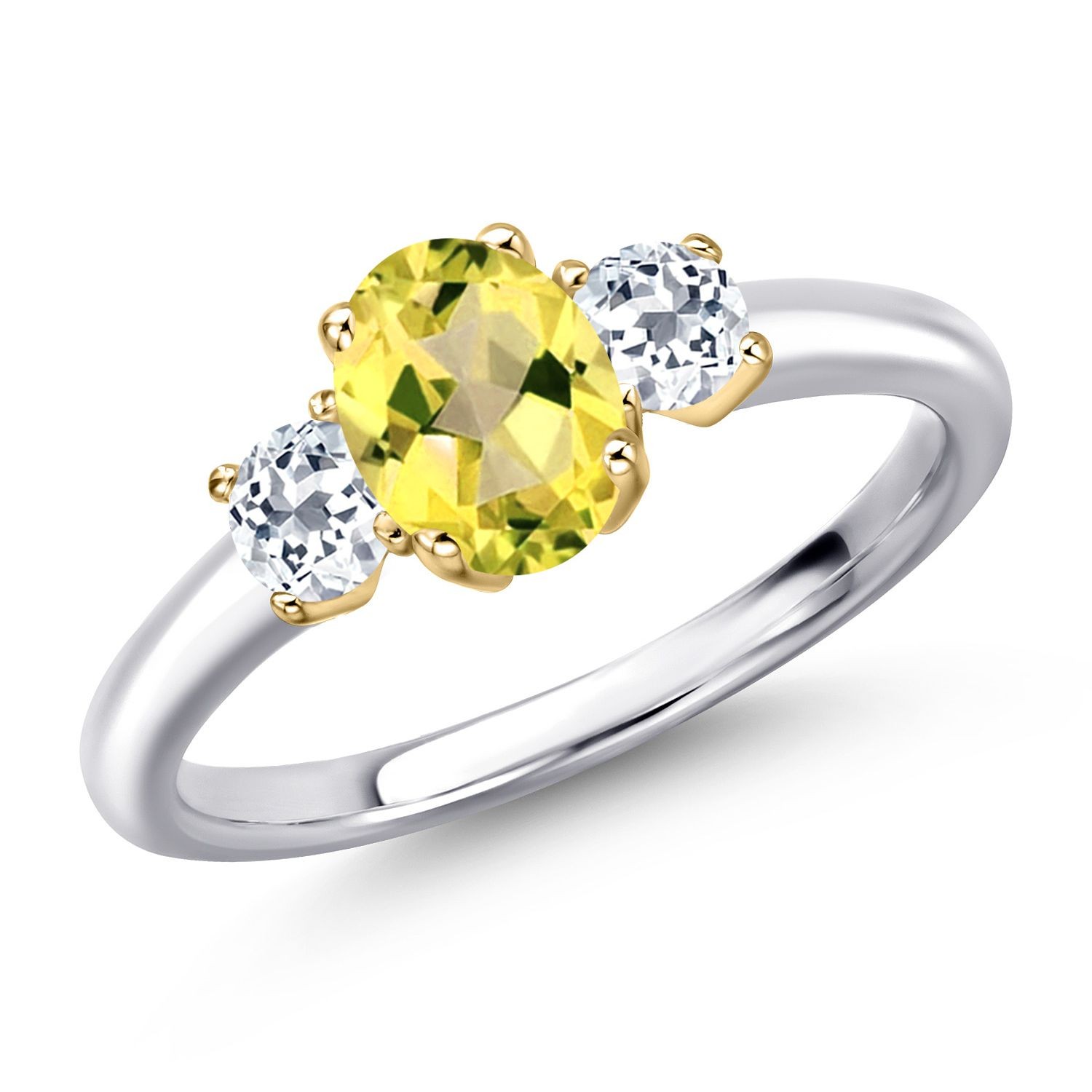 925 Silver and 10K Yellow Gold Canary Mystic Topaz and White Topaz Engagement