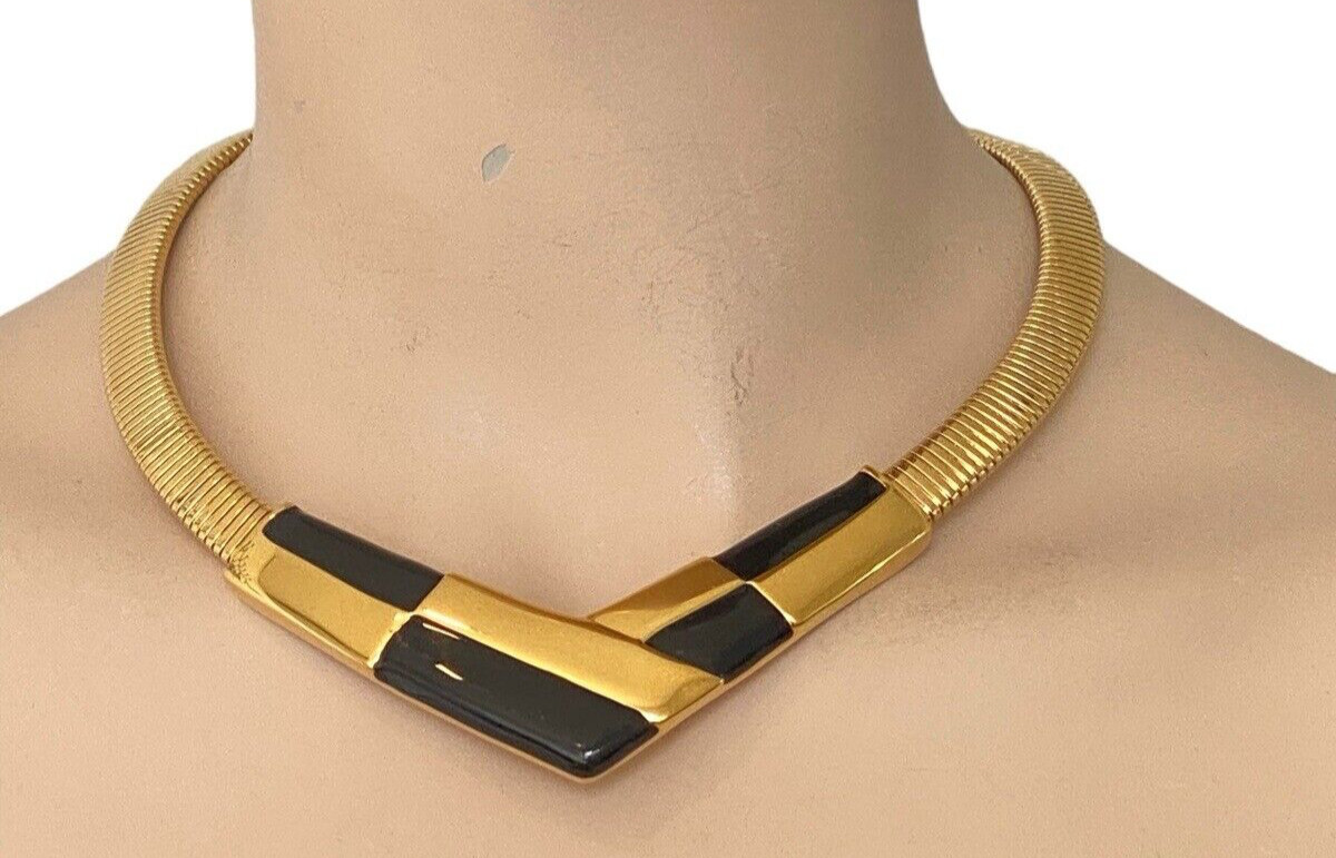 Vintage NAPIER Chunky 80s Black & Gold Tone Necklace Red Version is a BOOK PIECE