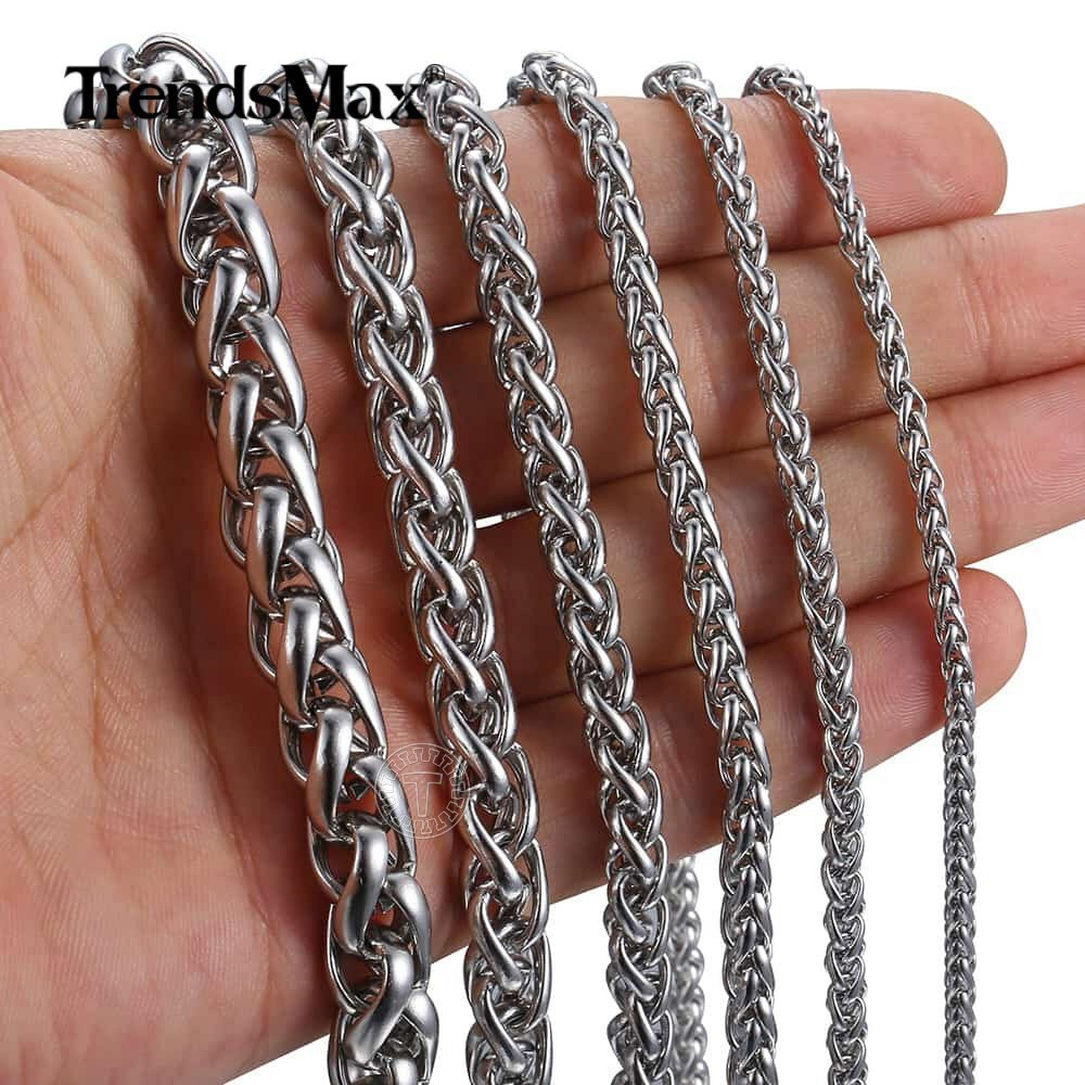 5MM Mens Silver Stainless Steel Necklace Wheat Braided Chain Link 20″