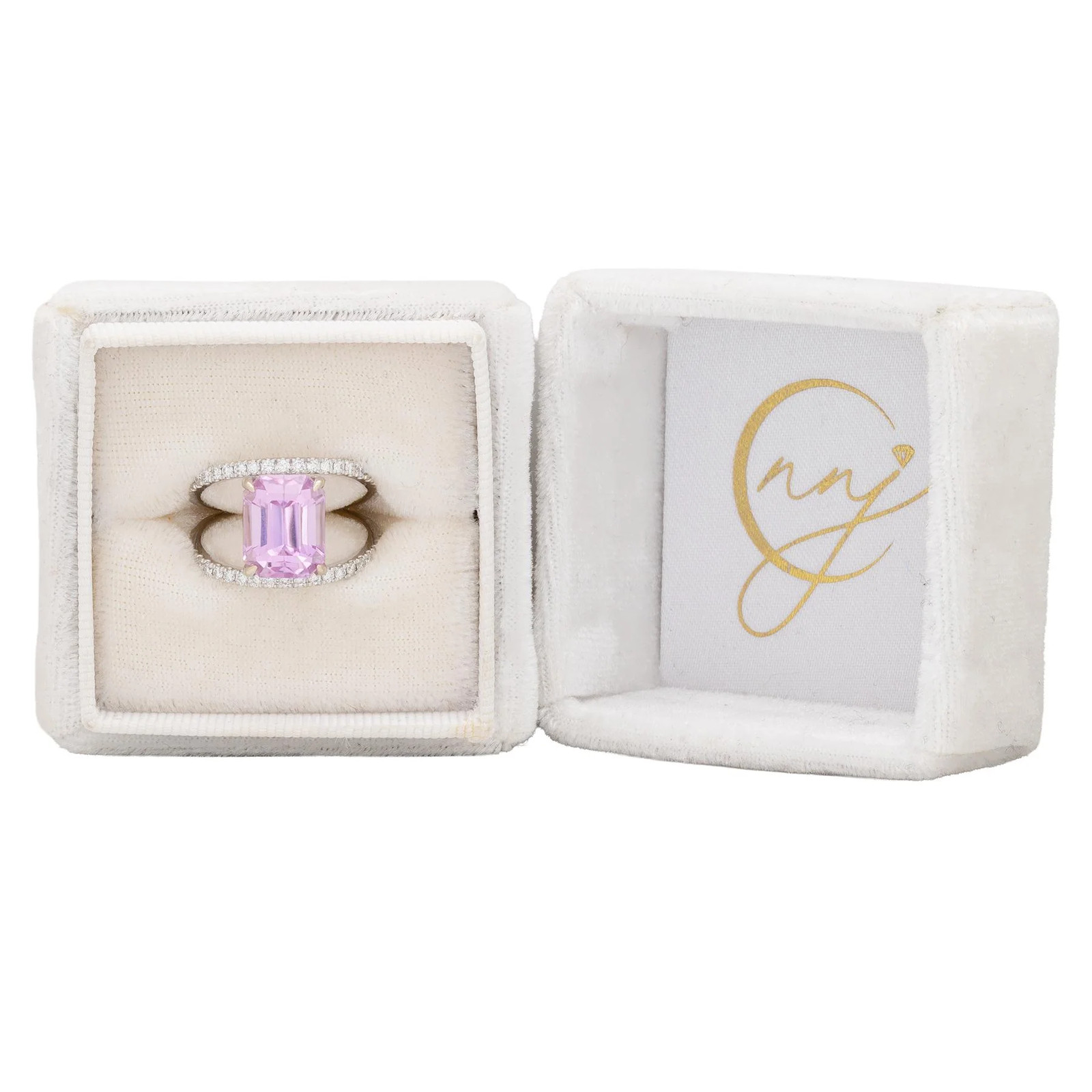 6.26ct Kunzite Emerald Cut Ring Solid 14K White Gold 10x8mm for Women Gift