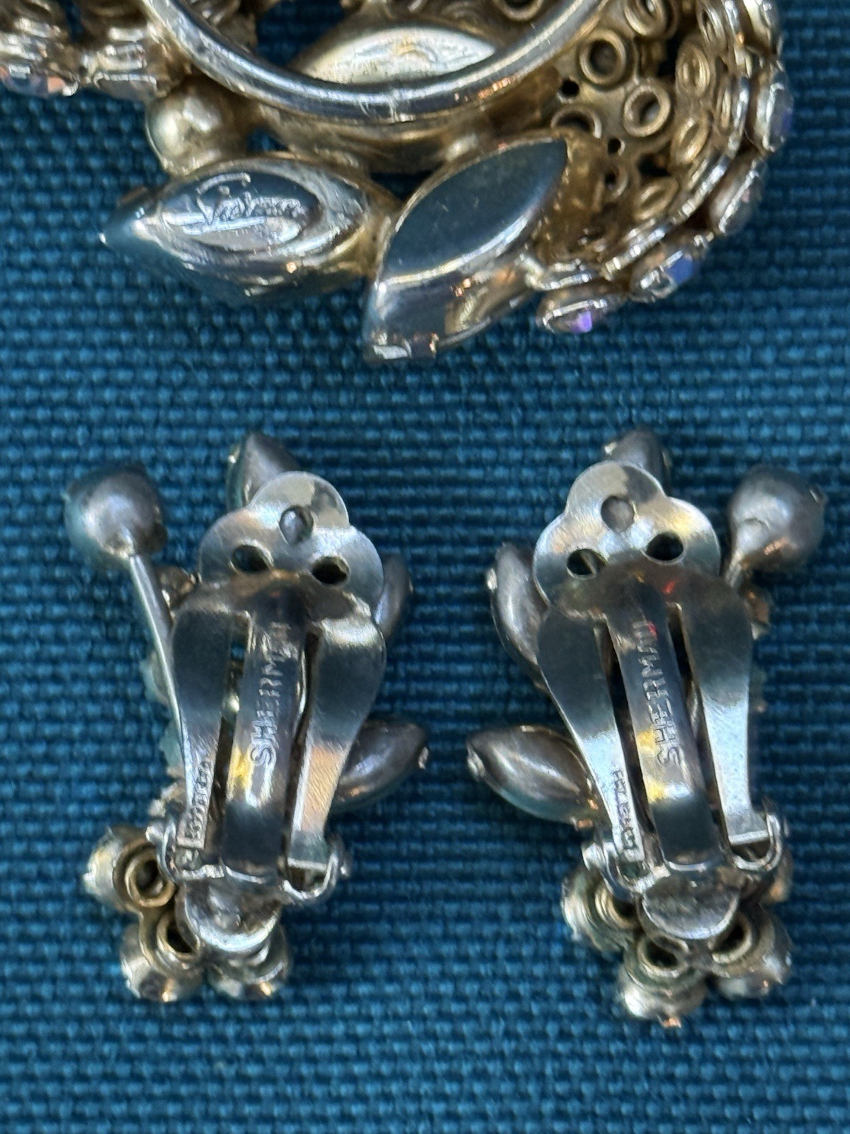 Vintage SHERMAN Signed Aurora Borealis Brooch and Earring Set BEAUTIFUL!