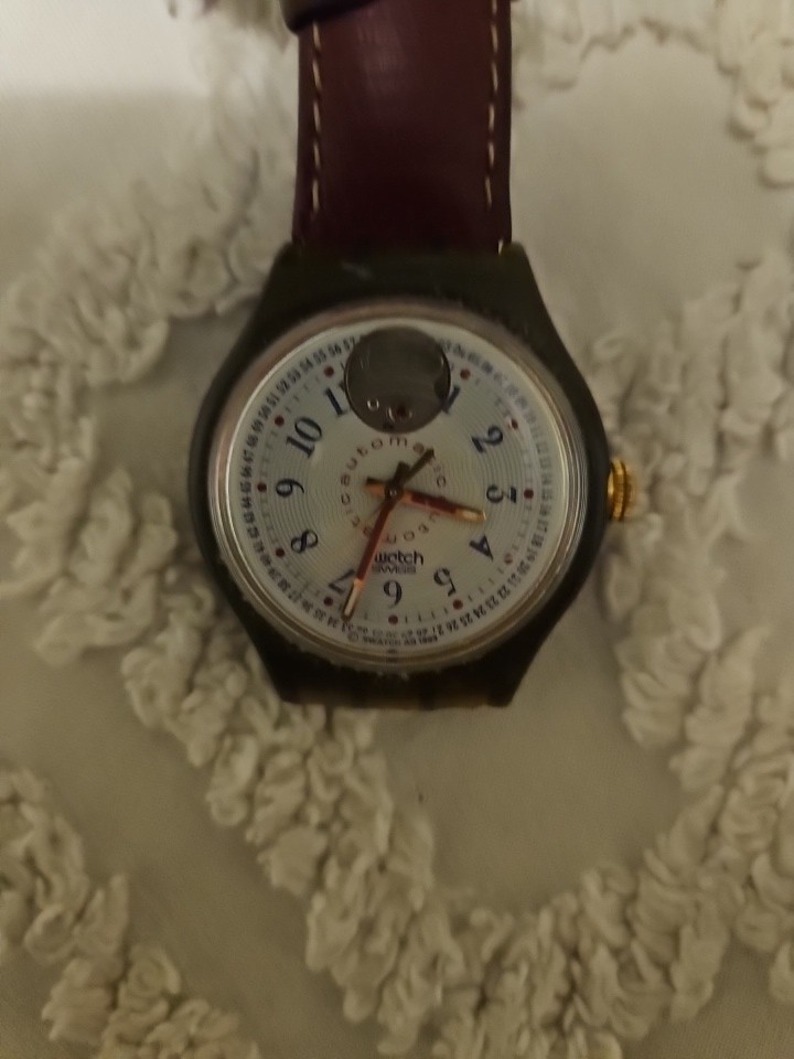 Swatch SAM103 Classic Cheddar 1993 Automatic Watch Original Band Torn As Is Runs