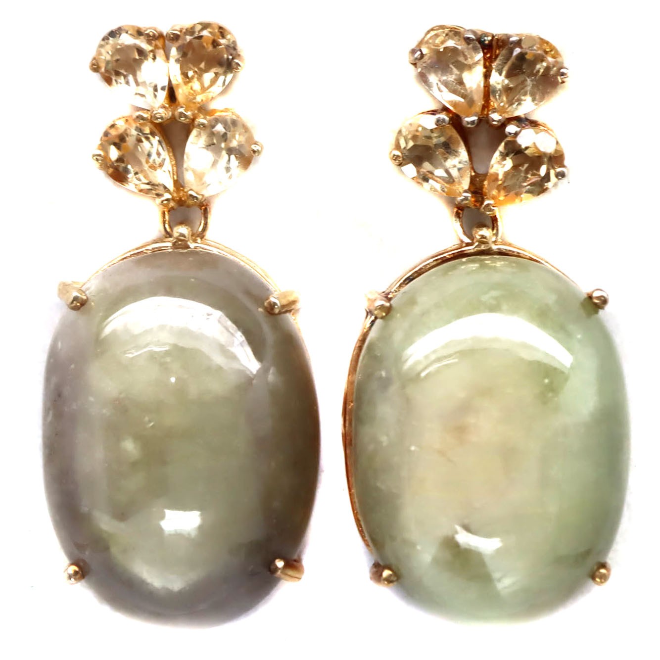 925 Silver 21 x 28 MM. Yellowish Green Sapphire & Golden Yellow Citrine Earrings