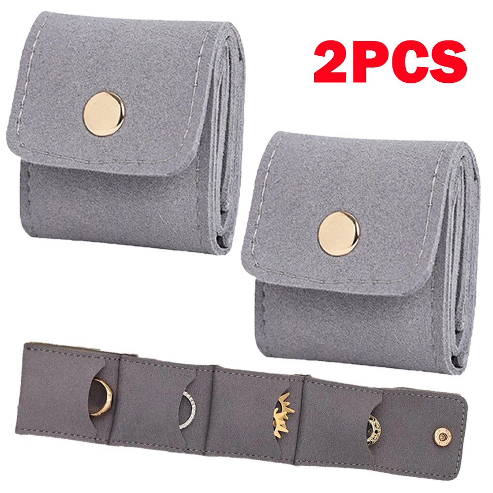 2Pcs Gray Mini Travel Jewelry Organizers Bag Portable Jewelry Roll Up Bag Case