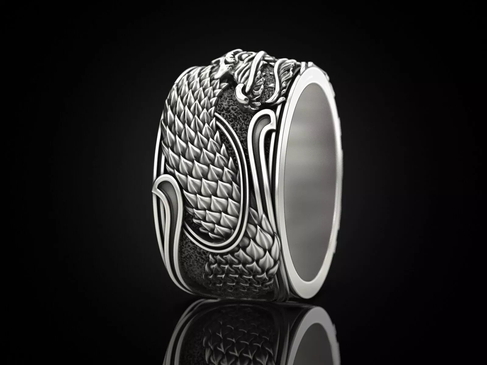 Oxidized Men’s Japanese Dragon Gothic Punk 925 Sterling Silver Statement Rings