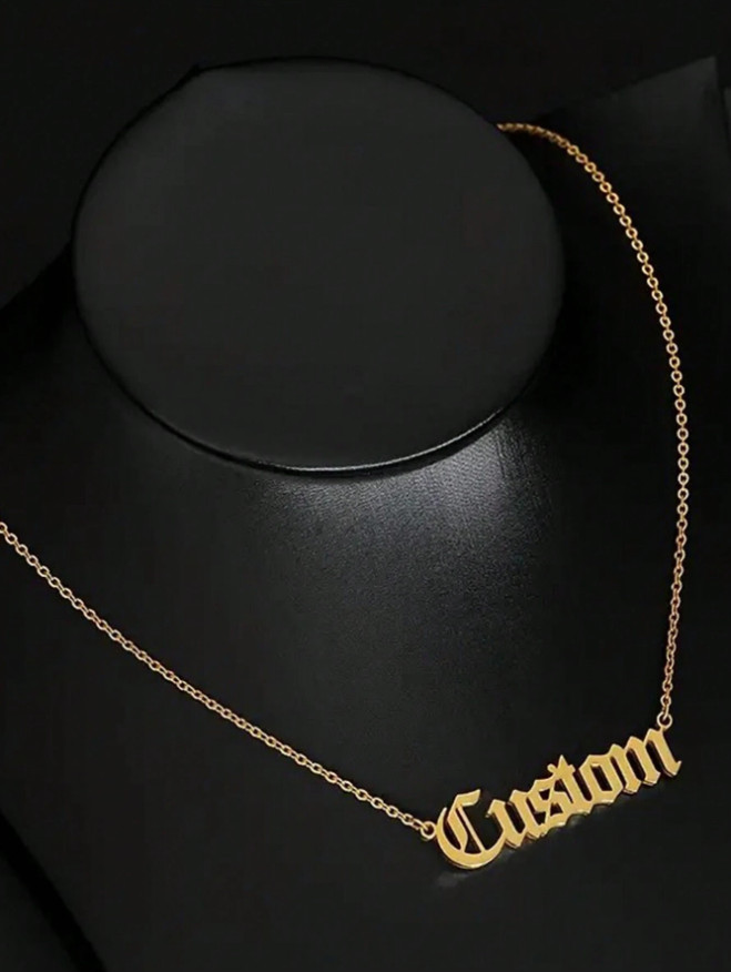 Custom Old English Font Name Necklace Link Chain Lobster Clasp Rose Gold Silver