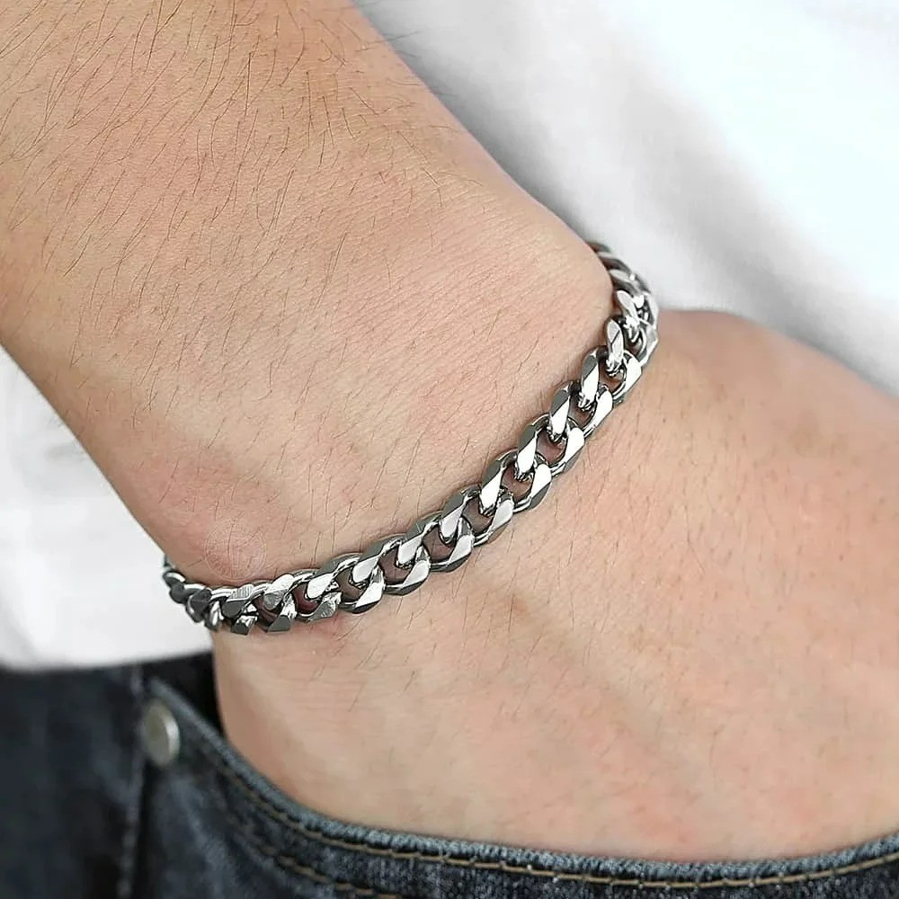 Cuban Link Chain Bracelet Stainless Steel Silver Mens Womens Jewelry 3/5/7/9mm